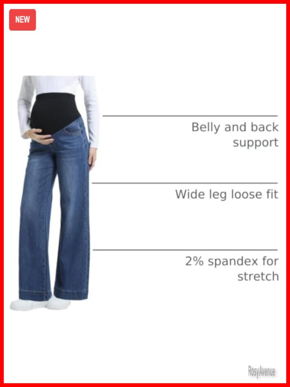 Maternity Jeans Wide Leg High Waisted Full Panel Pregnancy Denim Pants - Picture 3 of 6